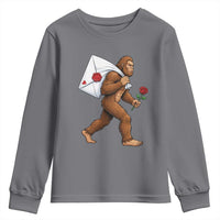 Funny Valentine Bigfoot with Heart Sack Bag Youth Sweatshirt Romantic Sasquatch Love Letter Valentines Day