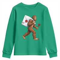 Funny Valentine Bigfoot with Heart Sack Bag Youth Sweatshirt Romantic Sasquatch Love Letter Valentines Day