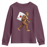 Funny Valentine Bigfoot with Heart Sack Bag Youth Sweatshirt Romantic Sasquatch Love Letter Valentines Day