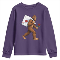 Funny Valentine Bigfoot with Heart Sack Bag Youth Sweatshirt Romantic Sasquatch Love Letter Valentines Day
