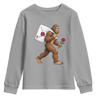Funny Valentine Bigfoot with Heart Sack Bag Youth Sweatshirt Romantic Sasquatch Love Letter Valentines Day
