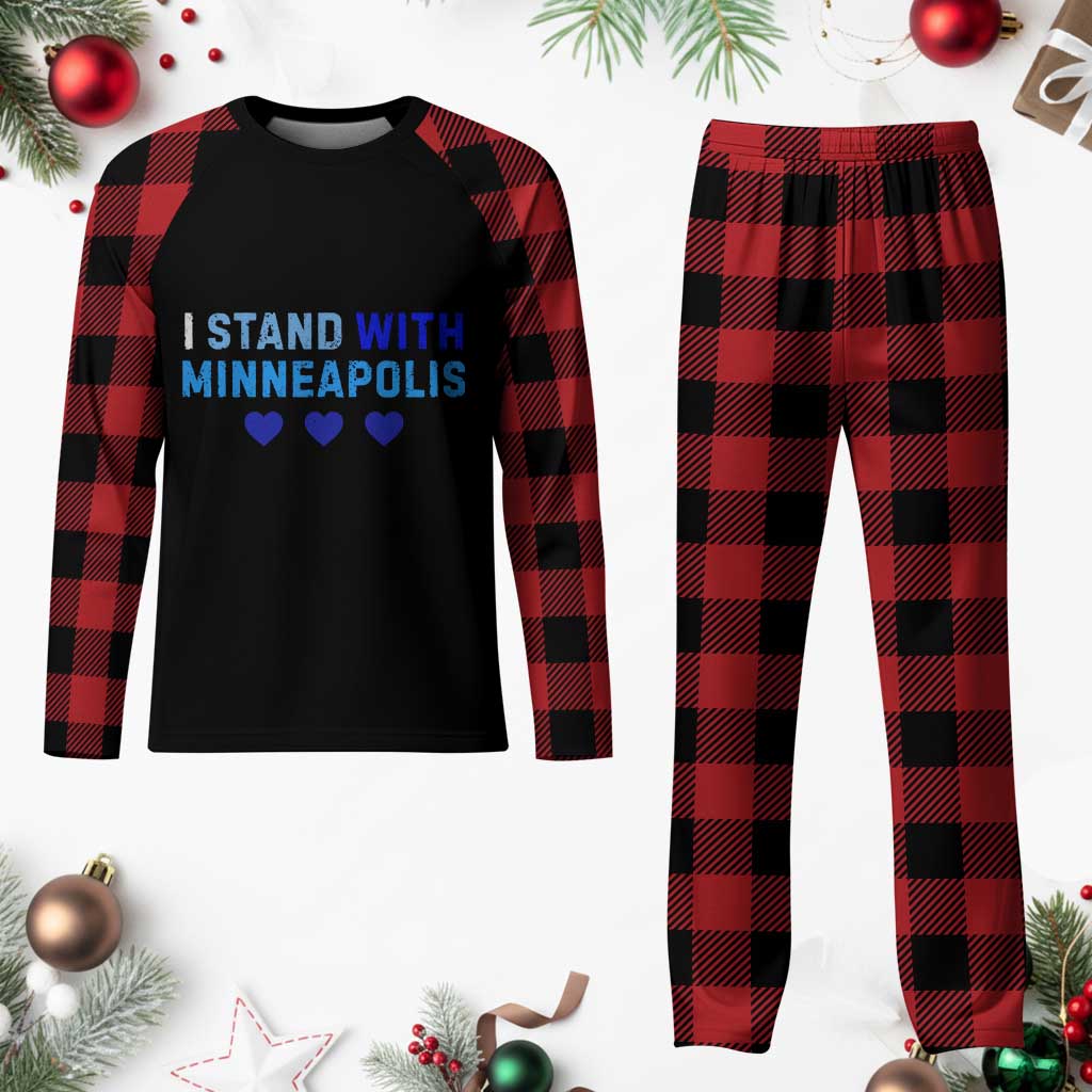 I Stand With Minneapolis Plaid Pajama Set Blue Heart Solidarity Support Minnesota Strong