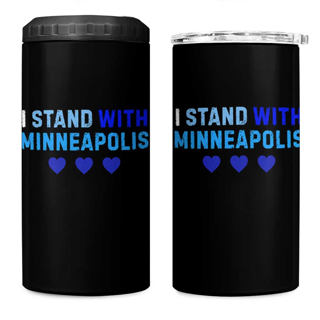 I Stand With Minneapolis 4 in 1 Can Cooler Tumbler Blue Heart Solidarity Support Minnesota Strong