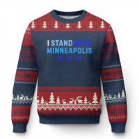 I Stand With Minneapolis Ugly Christmas Sweater Blue Heart Solidarity Support Minnesota Strong