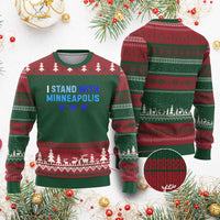 I Stand With Minneapolis Ugly Christmas Sweater Blue Heart Solidarity Support Minnesota Strong