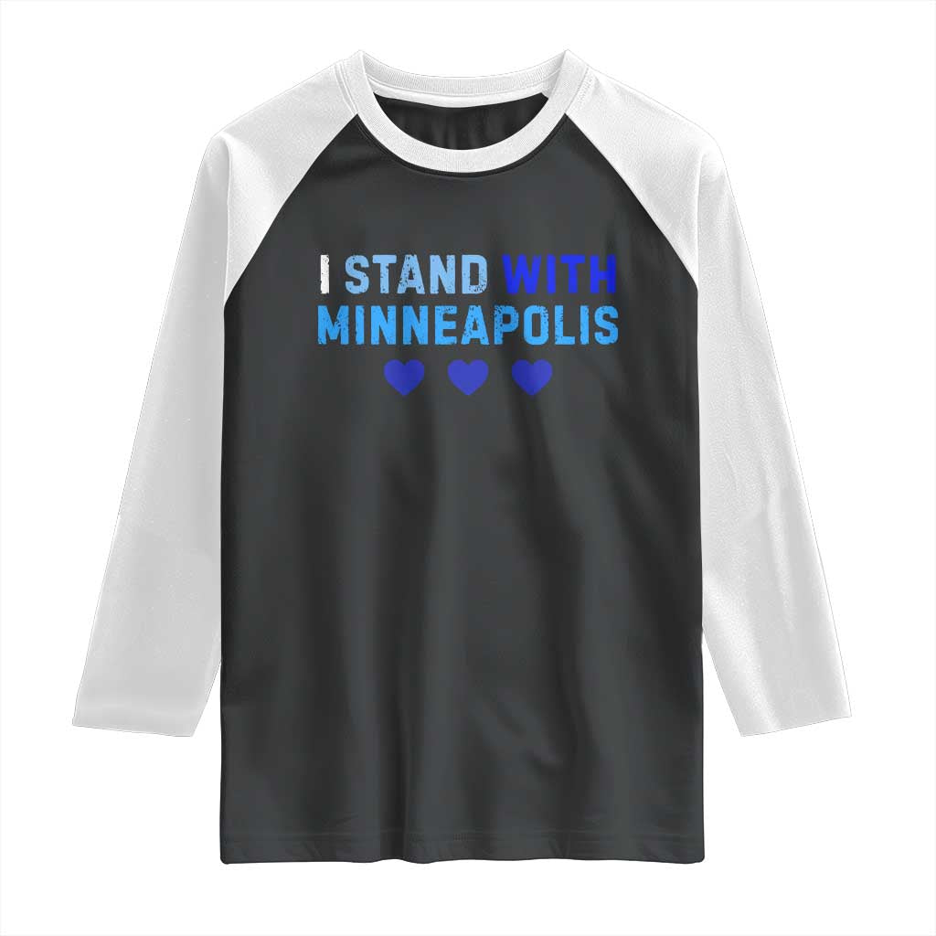 I Stand With Minneapolis Raglan Shirt Blue Heart Solidarity Support Minnesota Strong