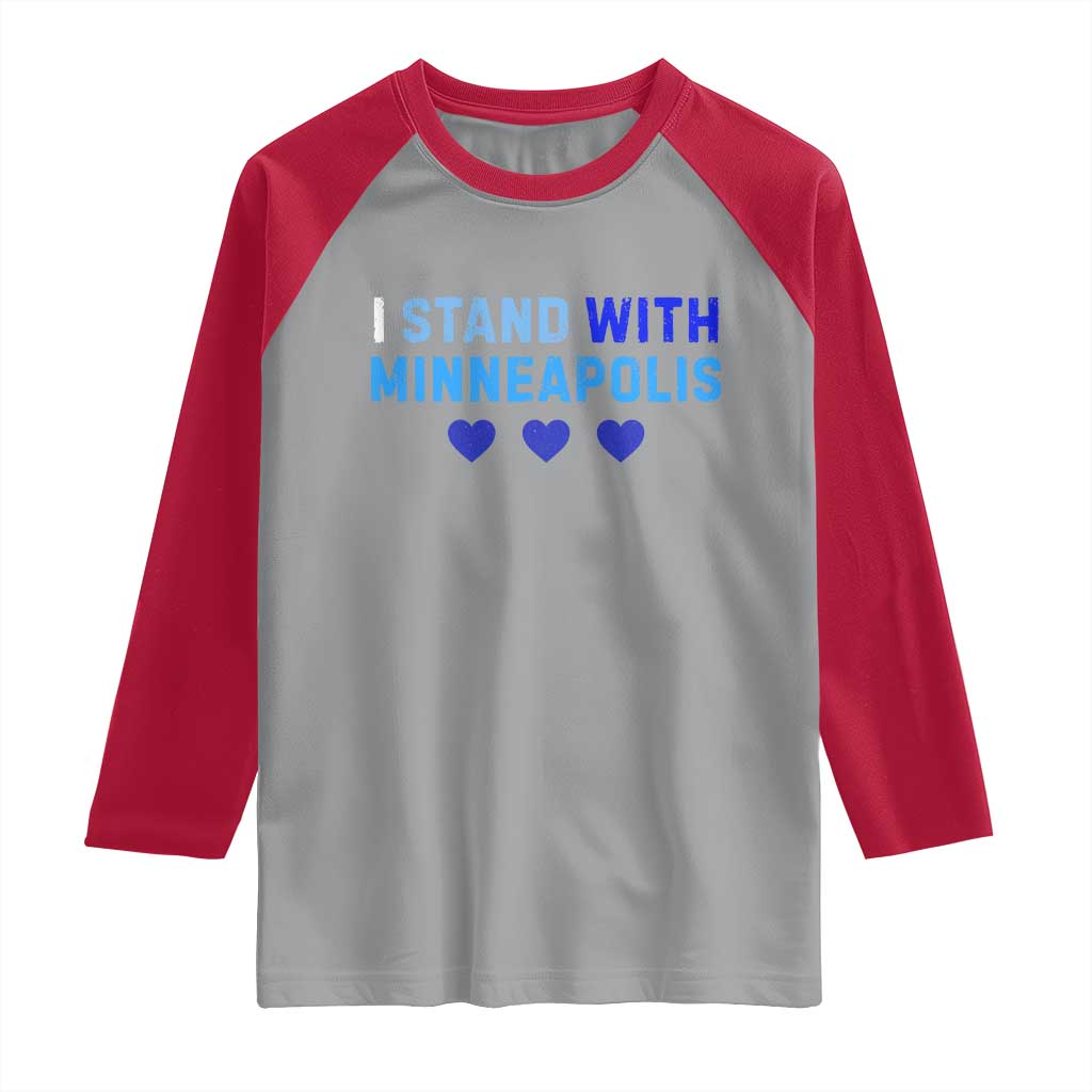 I Stand With Minneapolis Raglan Shirt Blue Heart Solidarity Support Minnesota Strong