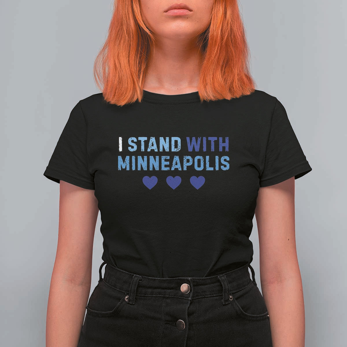 I Stand With Minneapolis T Shirt For Women Blue Heart Solidarity Support Minnesota Strong