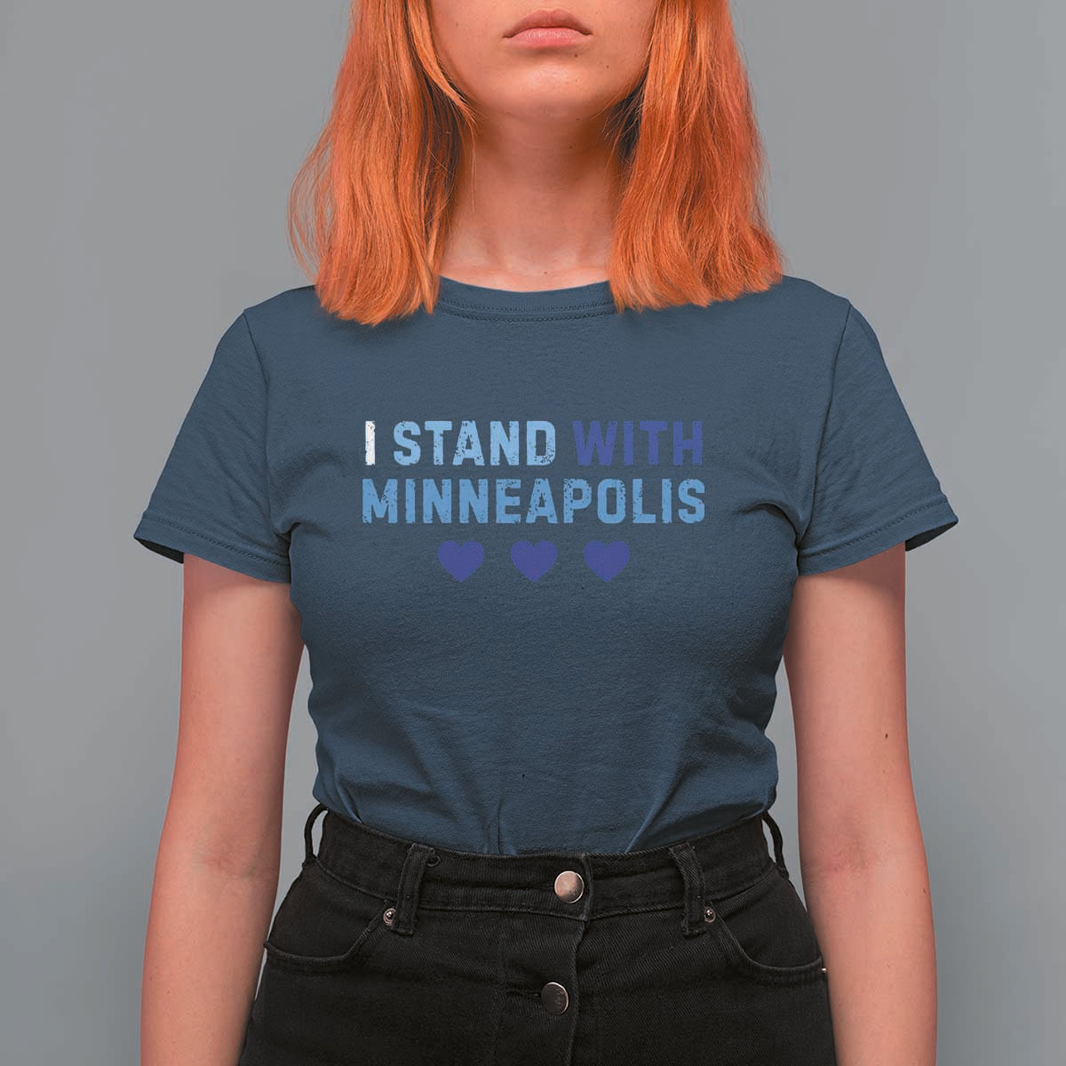I Stand With Minneapolis T Shirt For Women Blue Heart Solidarity Support Minnesota Strong