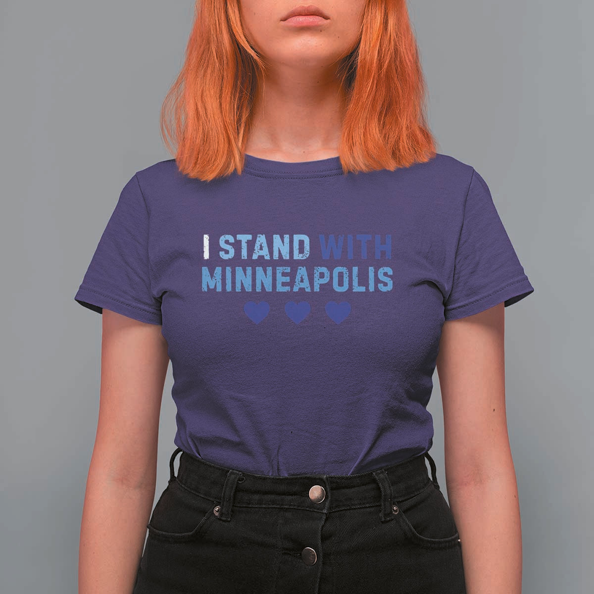 I Stand With Minneapolis T Shirt For Women Blue Heart Solidarity Support Minnesota Strong