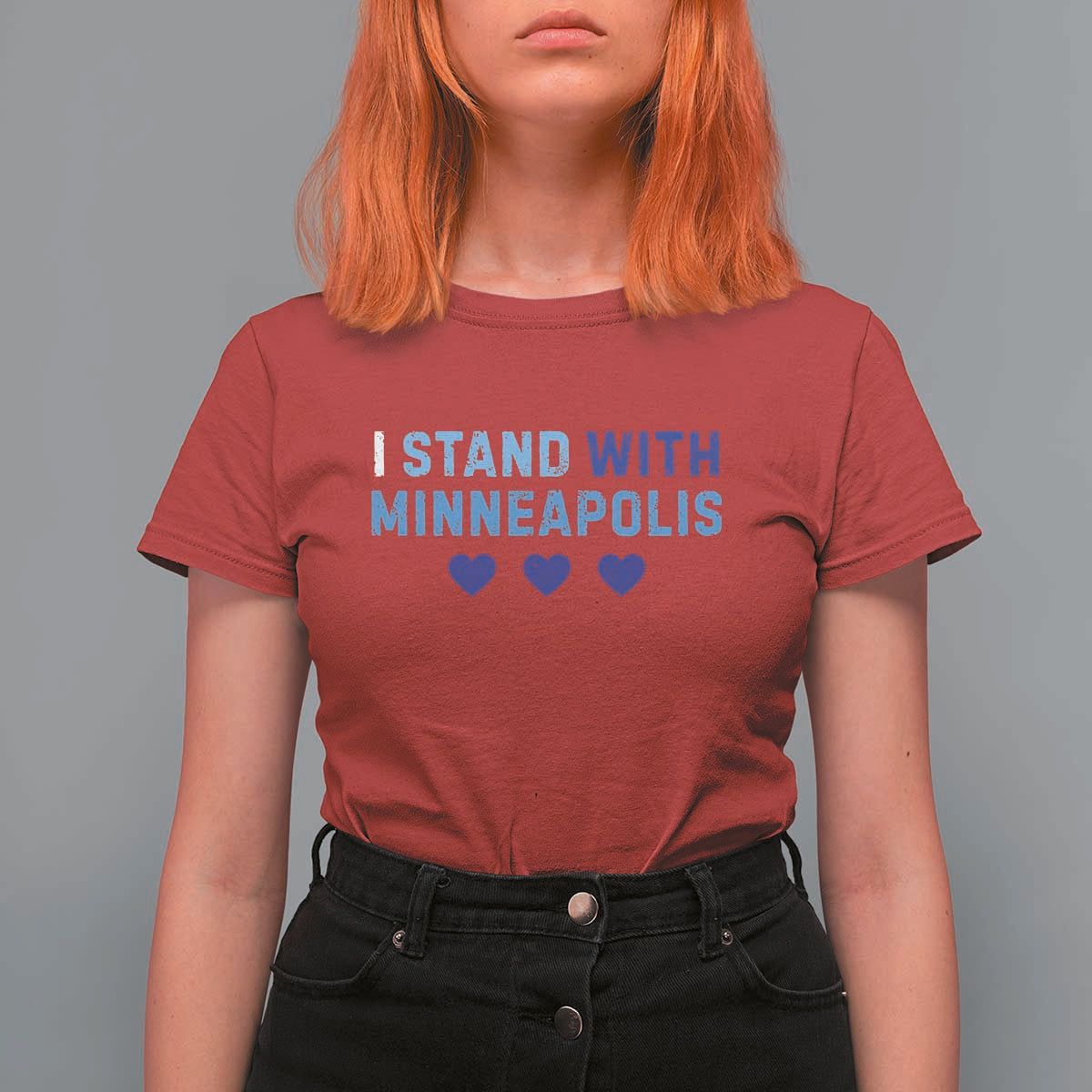 I Stand With Minneapolis T Shirt For Women Blue Heart Solidarity Support Minnesota Strong