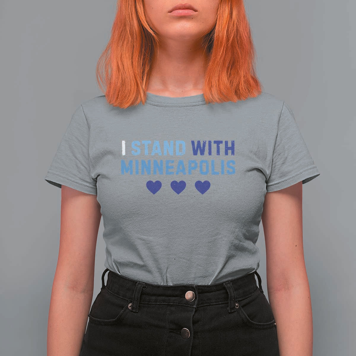 I Stand With Minneapolis T Shirt For Women Blue Heart Solidarity Support Minnesota Strong