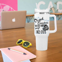 Stupid Canadian Wolf Bird Says Ice Out Tumbler With Handle Funny Activist Loon Minnesota Rebel