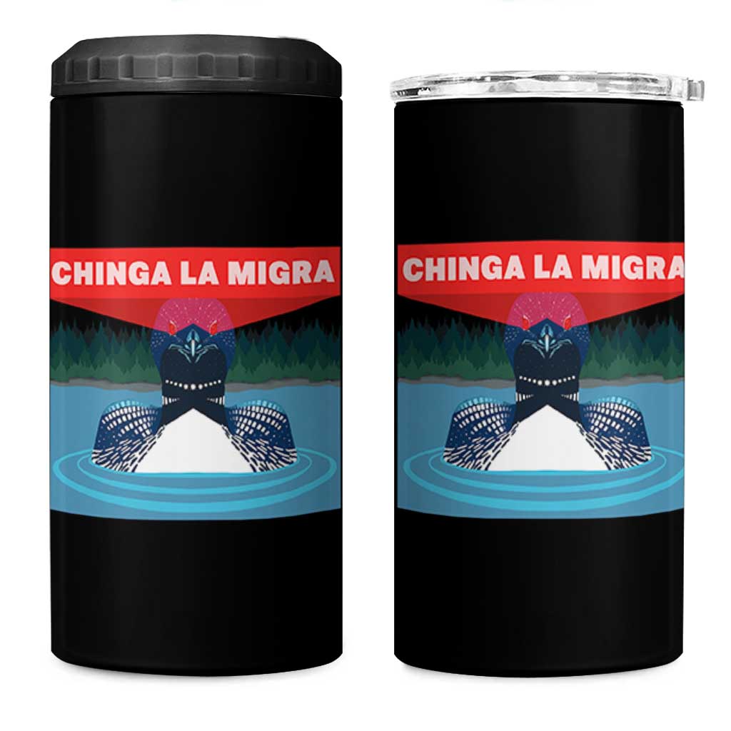 Chinga La Migra Red Eye Laser Loon 4 in 1 Can Cooler Tumbler Political Resist Ice Minnesota Protest
