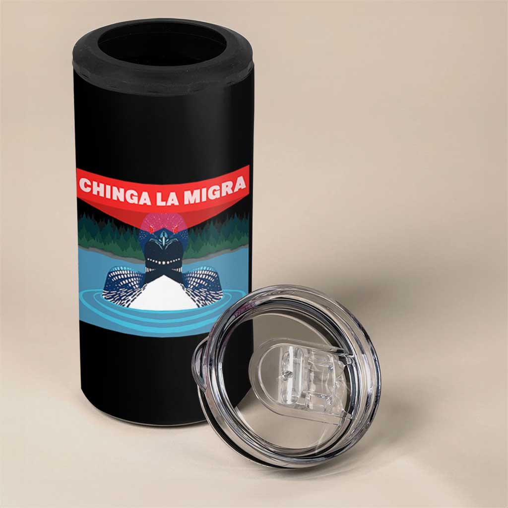 Chinga La Migra Red Eye Laser Loon 4 in 1 Can Cooler Tumbler Political Resist Ice Minnesota Protest