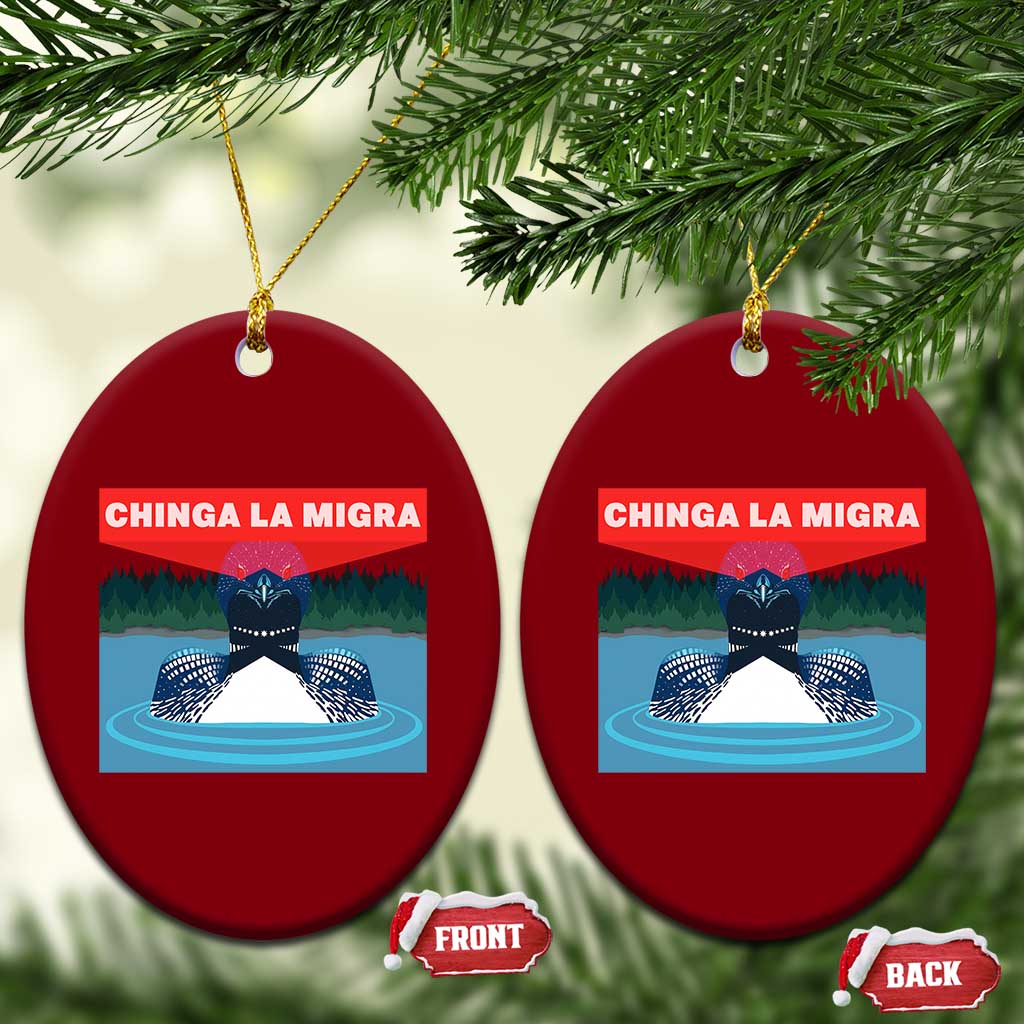 Chinga La Migra Red Eye Laser Loon Ceramic Ornament Political Resist Ice Minnesota Protest