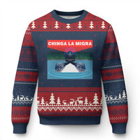 Chinga La Migra Red Eye Laser Loon Ugly Christmas Sweater Political Resist Ice Minnesota Protest