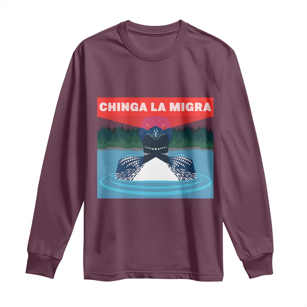 Chinga La Migra Red Eye Laser Loon Long Sleeve Shirt Political Resist Ice Minnesota Protest