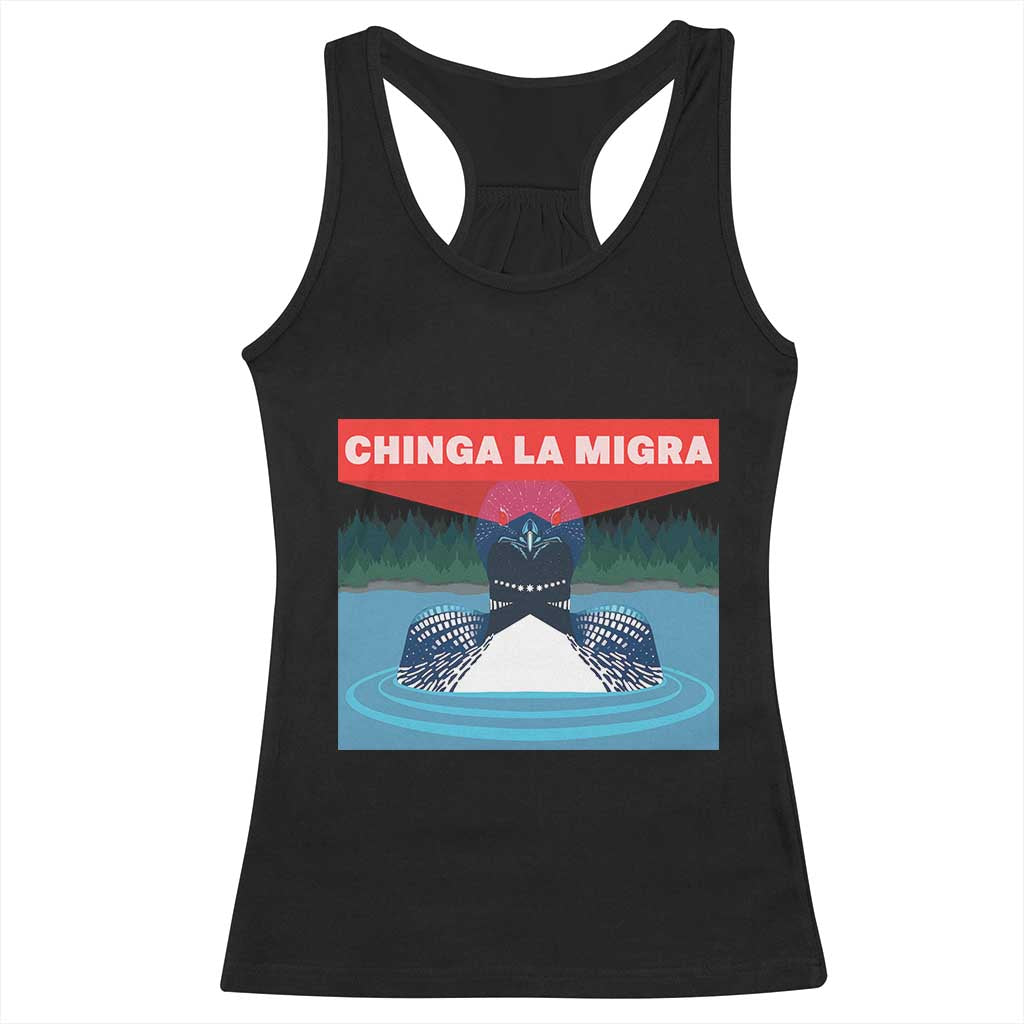 Chinga La Migra Red Eye Laser Loon Racerback Tank Top Political Resist Ice Minnesota Protest
