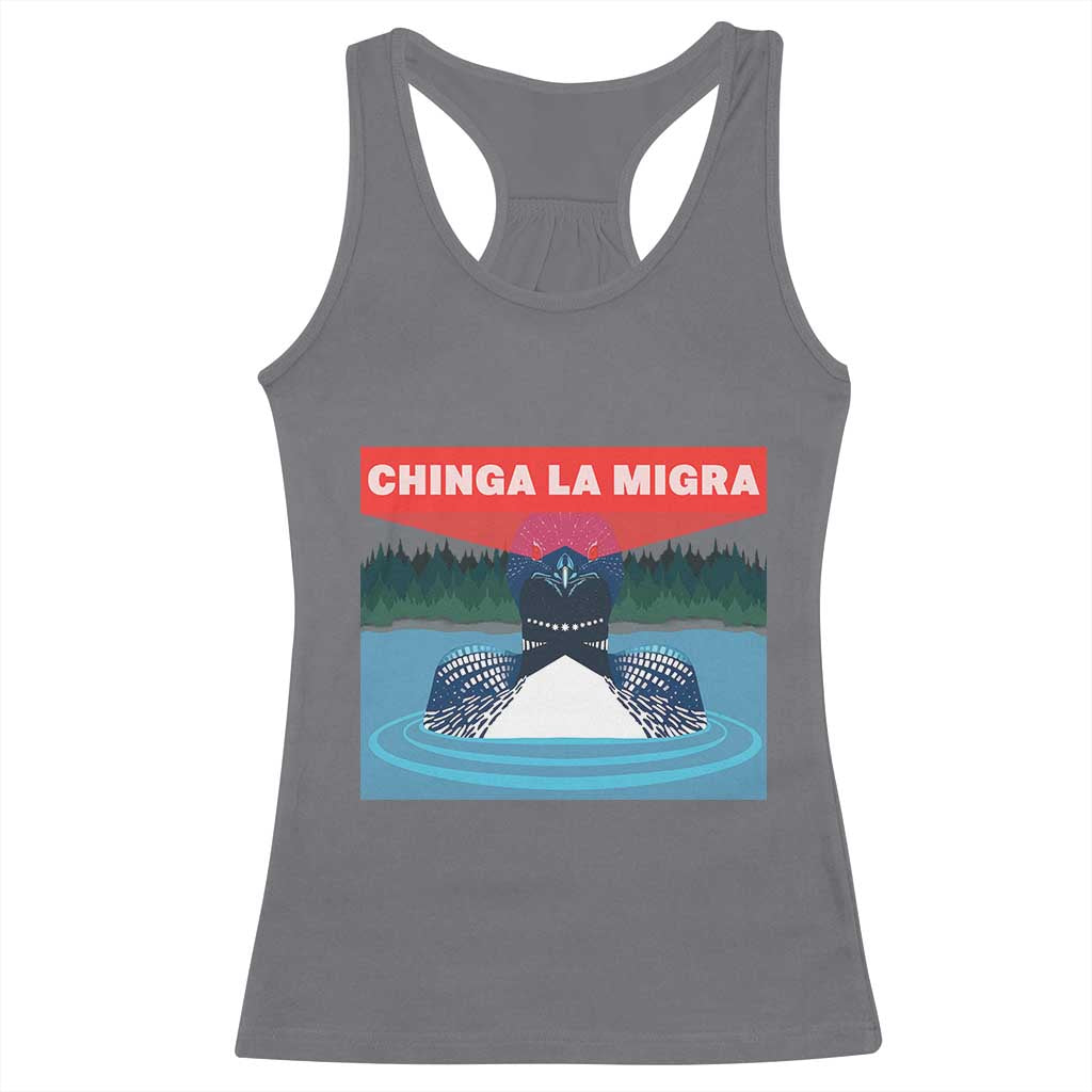 Chinga La Migra Red Eye Laser Loon Racerback Tank Top Political Resist Ice Minnesota Protest