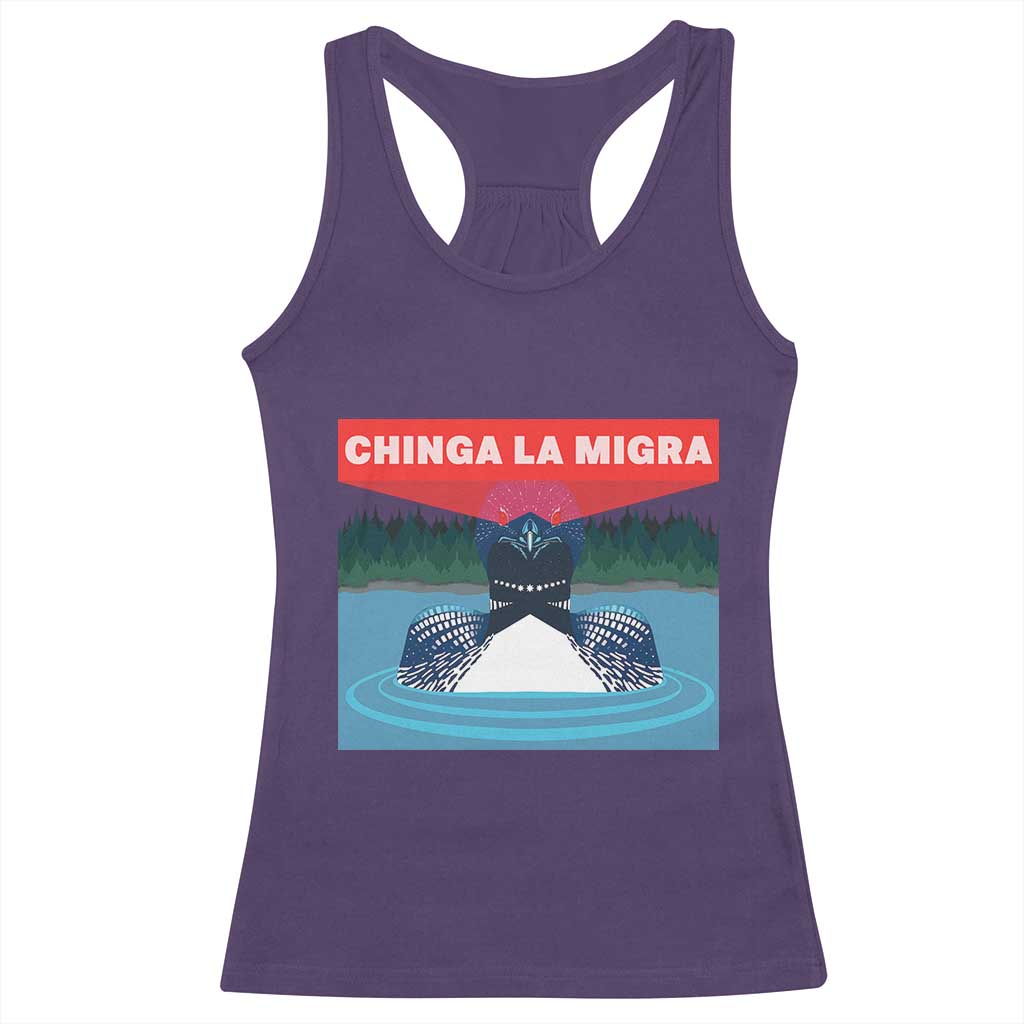 Chinga La Migra Red Eye Laser Loon Racerback Tank Top Political Resist Ice Minnesota Protest