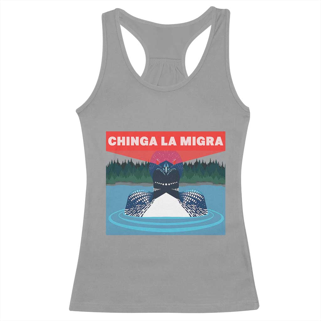 Chinga La Migra Red Eye Laser Loon Racerback Tank Top Political Resist Ice Minnesota Protest