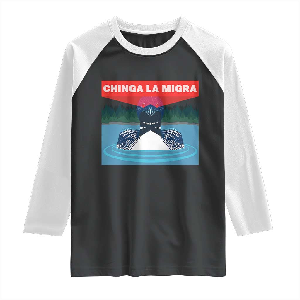 Chinga La Migra Red Eye Laser Loon Raglan Shirt Political Resist Ice Minnesota Protest