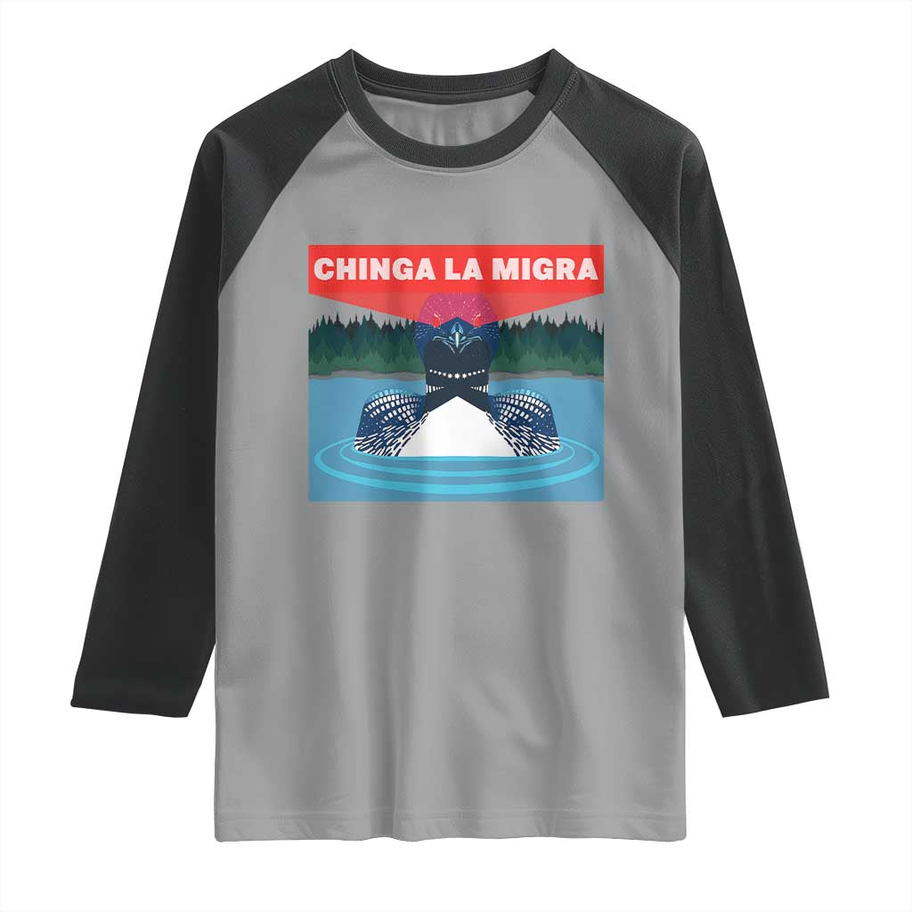 Chinga La Migra Red Eye Laser Loon Raglan Shirt Political Resist Ice Minnesota Protest