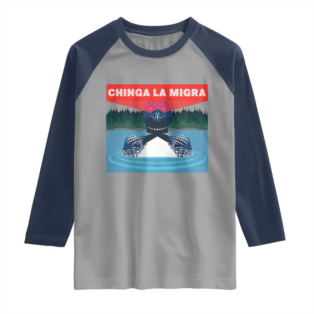 Chinga La Migra Red Eye Laser Loon Raglan Shirt Political Resist Ice Minnesota Protest