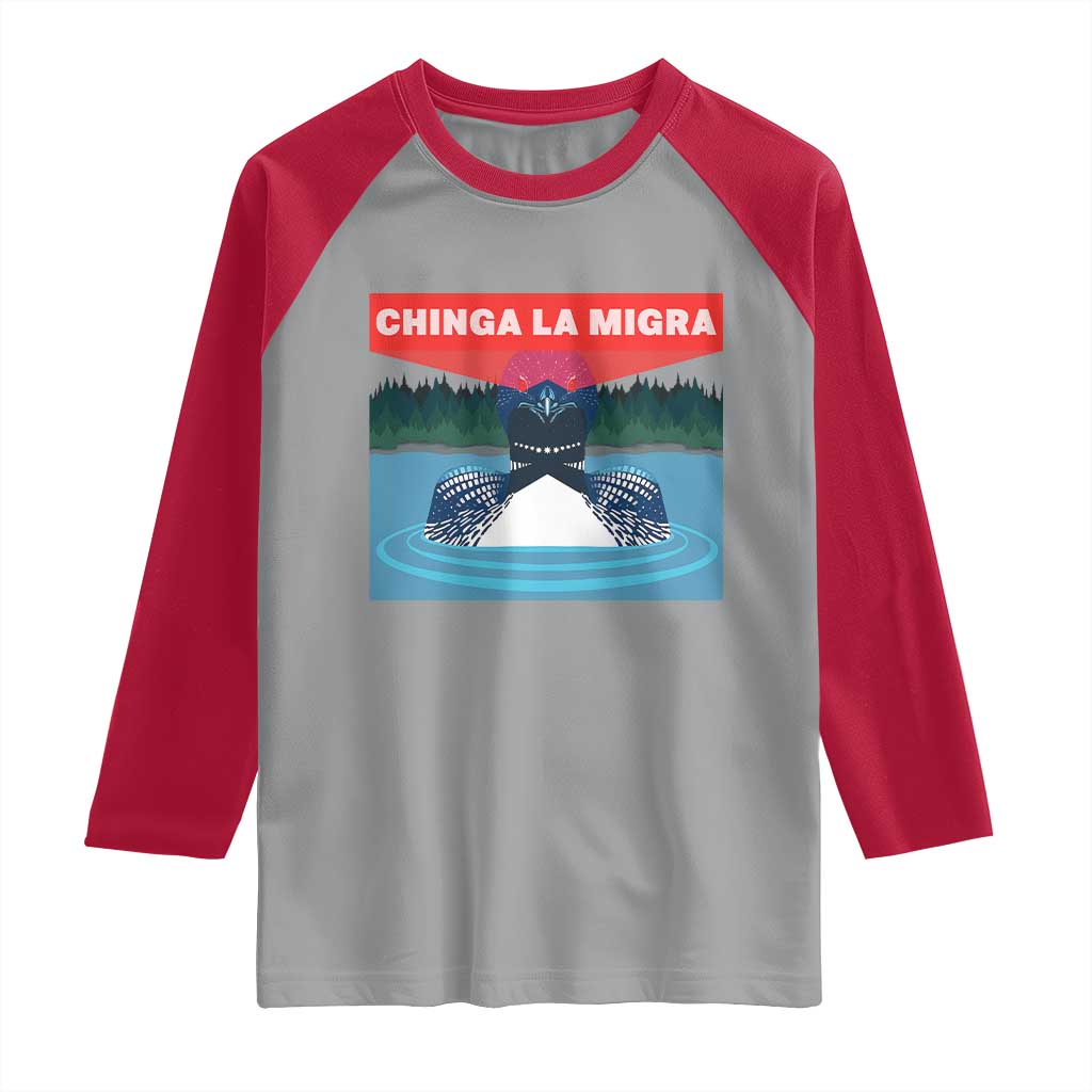 Chinga La Migra Red Eye Laser Loon Raglan Shirt Political Resist Ice Minnesota Protest