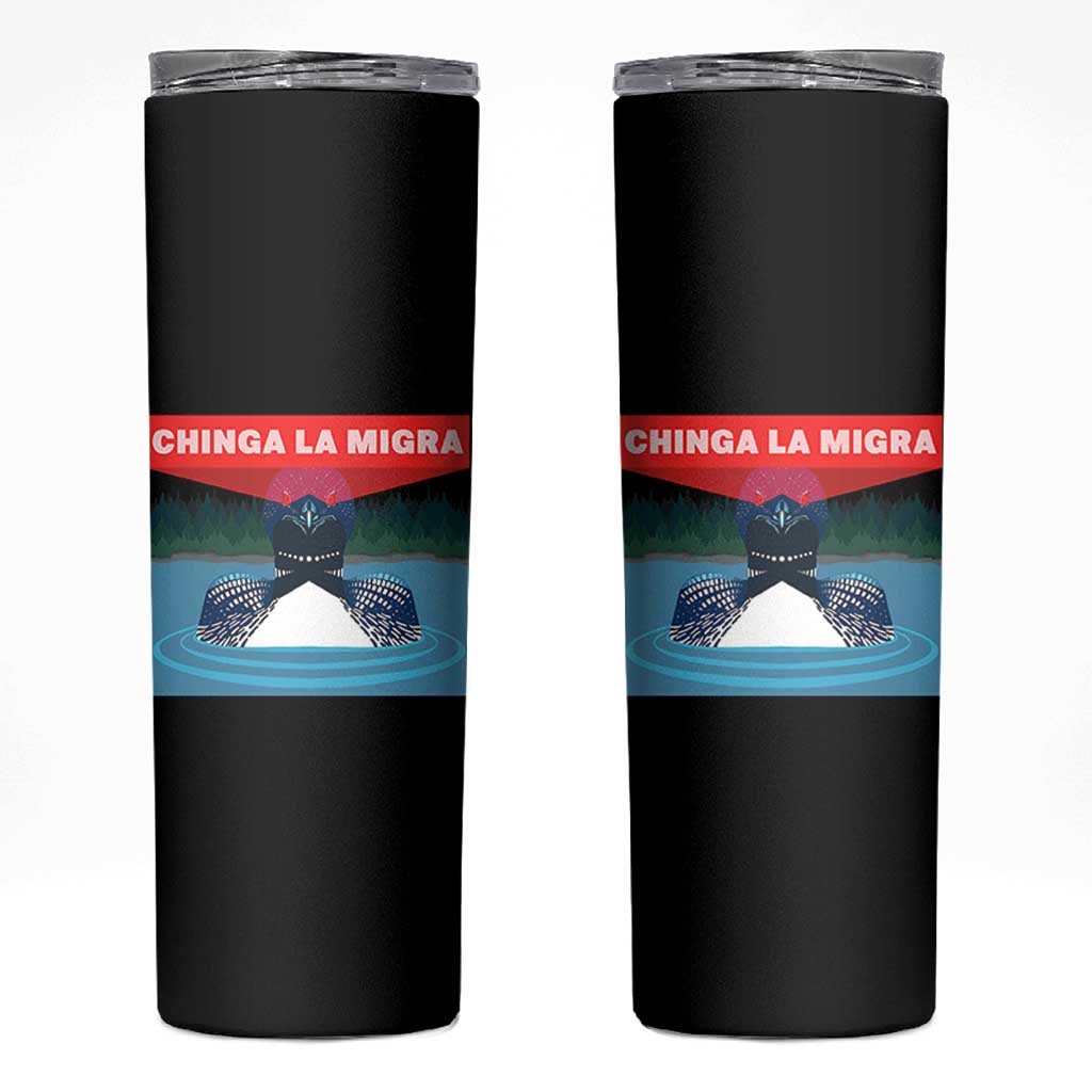 Chinga La Migra Red Eye Laser Loon Skinny Tumbler Political Resist Ice Minnesota Protest