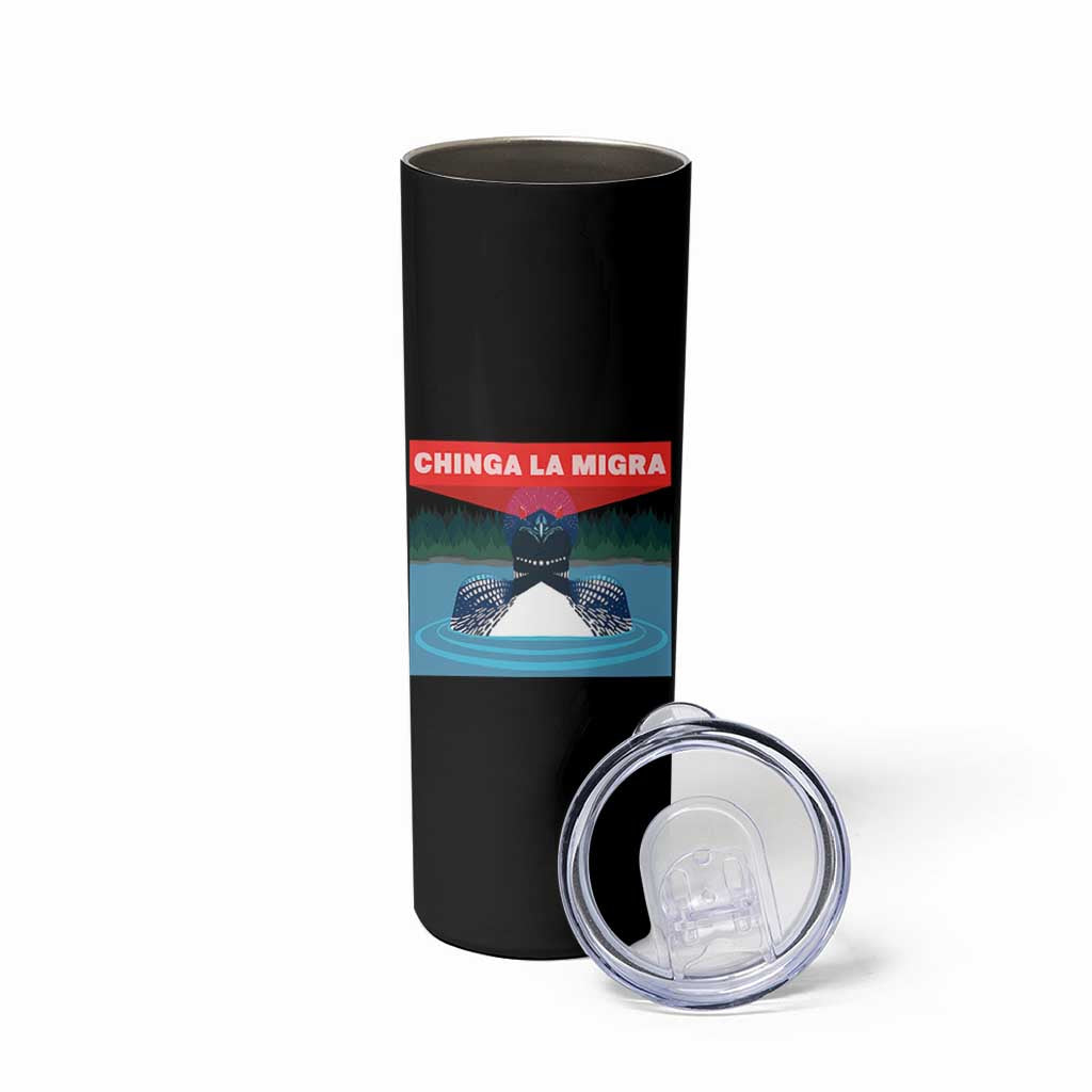 Chinga La Migra Red Eye Laser Loon Skinny Tumbler Political Resist Ice Minnesota Protest