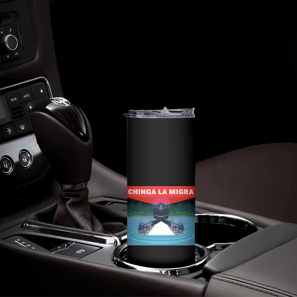 Chinga La Migra Red Eye Laser Loon Skinny Tumbler Political Resist Ice Minnesota Protest