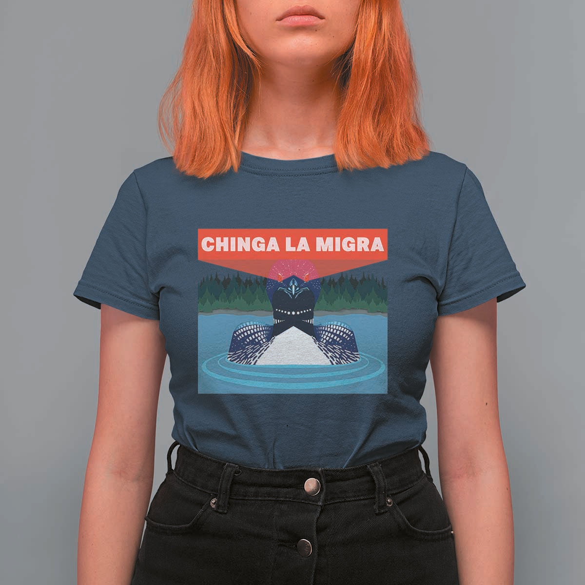 Chinga La Migra Red Eye Laser Loon T Shirt For Women Political Resist Ice Minnesota Protest