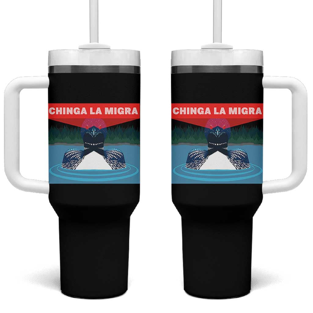 Chinga La Migra Red Eye Laser Loon Tumbler With Handle Political Resist Ice Minnesota Protest