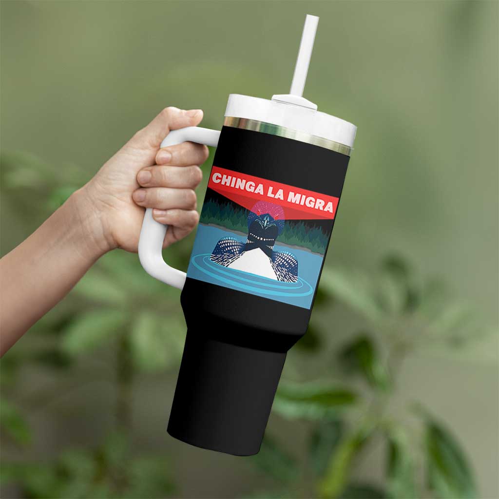 Chinga La Migra Red Eye Laser Loon Tumbler With Handle Political Resist Ice Minnesota Protest