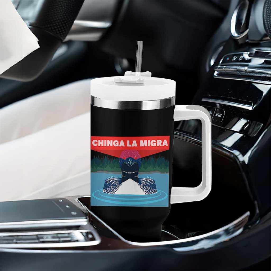 Chinga La Migra Red Eye Laser Loon Tumbler With Handle Political Resist Ice Minnesota Protest