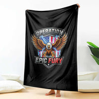 Operation Epic Fury Patriotic Bald Eagle Throw Blanket American Flag Shield Graphic Freedom Pride