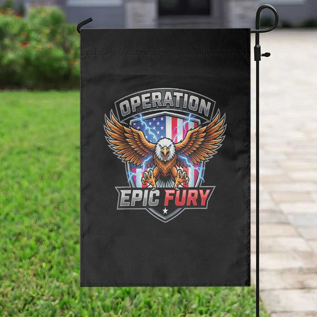 Operation Epic Fury Patriotic Bald Eagle Garden Flag American Flag Shield Graphic Freedom Pride