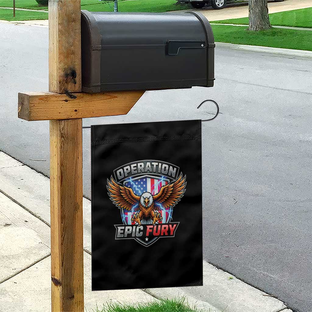 Operation Epic Fury Patriotic Bald Eagle Garden Flag American Flag Shield Graphic Freedom Pride