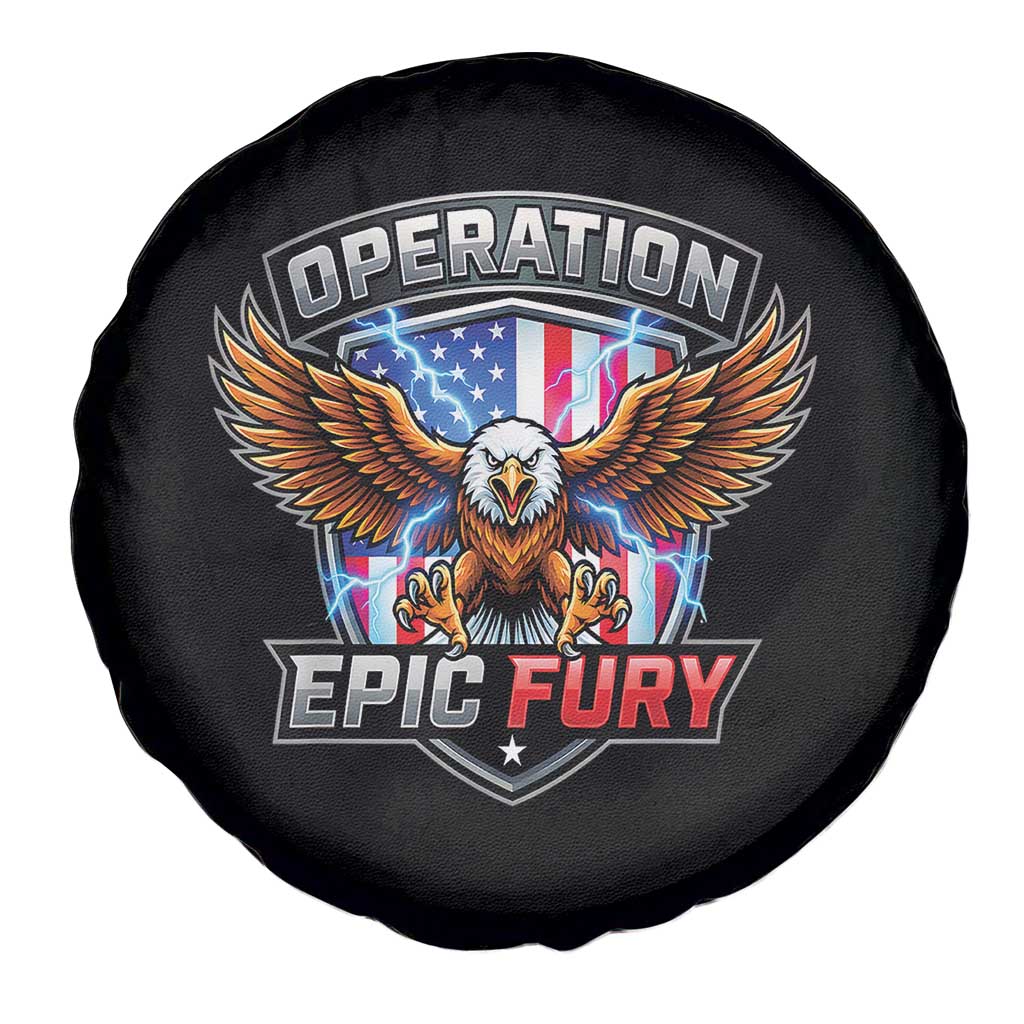 Operation Epic Fury Patriotic Bald Eagle Spare Tire Cover American Flag Shield Graphic Freedom Pride