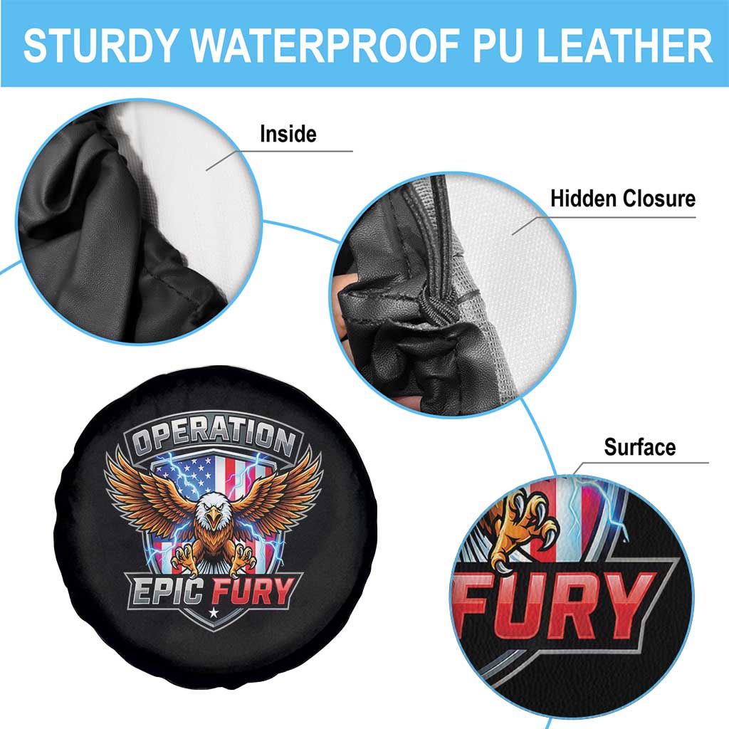Operation Epic Fury Patriotic Bald Eagle Spare Tire Cover American Flag Shield Graphic Freedom Pride