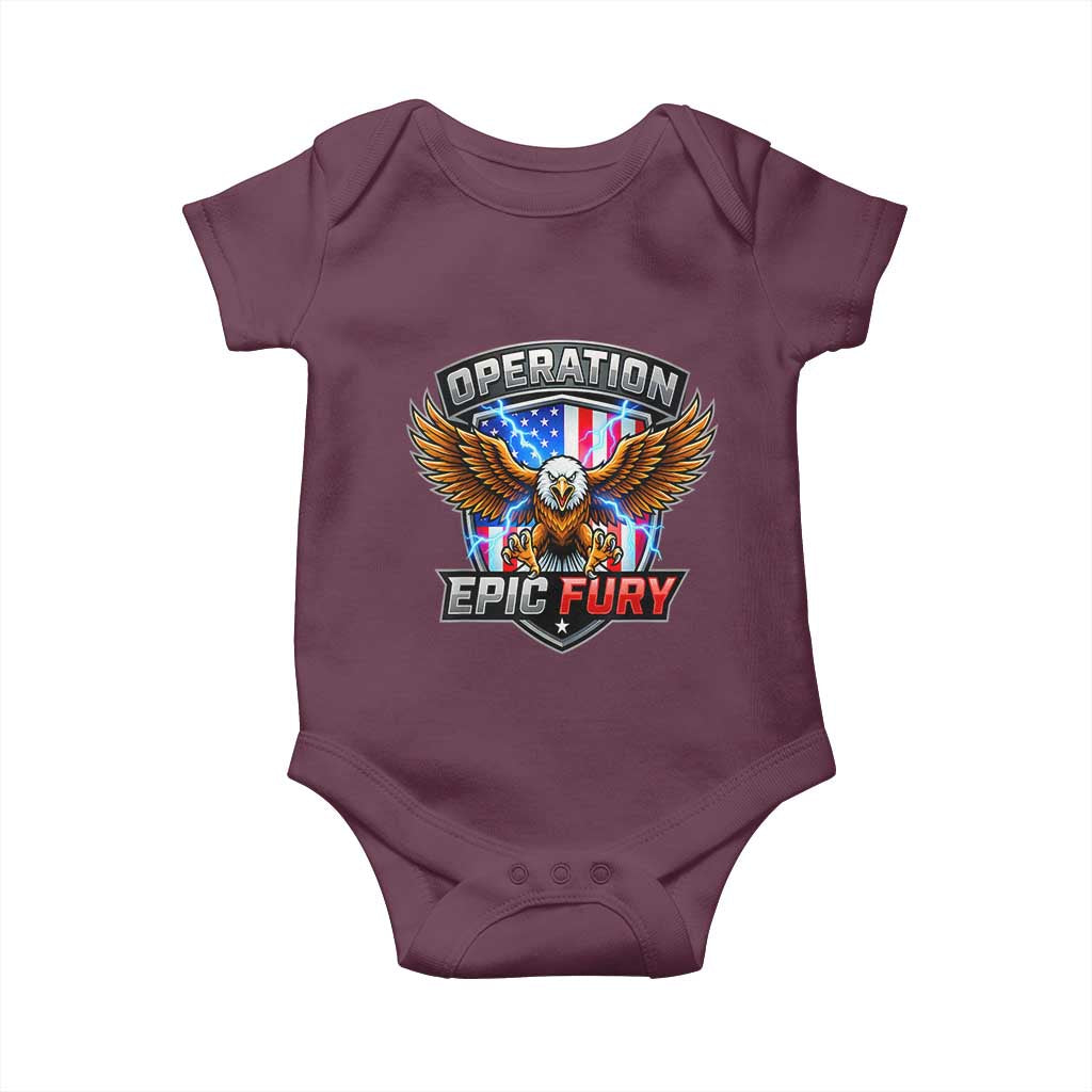 Operation Epic Fury Patriotic Bald Eagle Baby Onesie American Flag Shield Graphic Freedom Pride