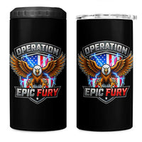 Operation Epic Fury Patriotic Bald Eagle 4 in 1 Can Cooler Tumbler American Flag Shield Graphic Freedom Pride