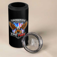 Operation Epic Fury Patriotic Bald Eagle 4 in 1 Can Cooler Tumbler American Flag Shield Graphic Freedom Pride