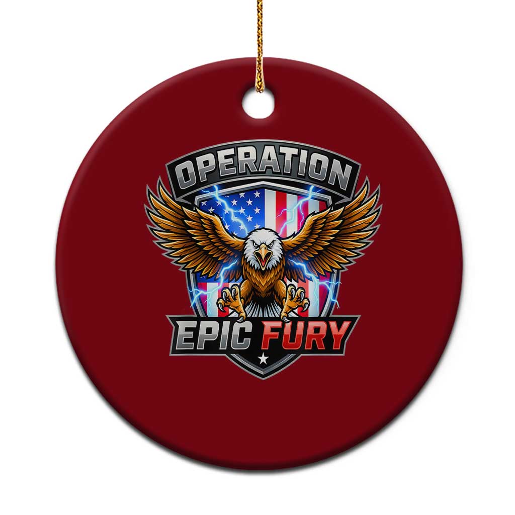 Operation Epic Fury Patriotic Bald Eagle Ceramic Ornament American Flag Shield Graphic Freedom Pride