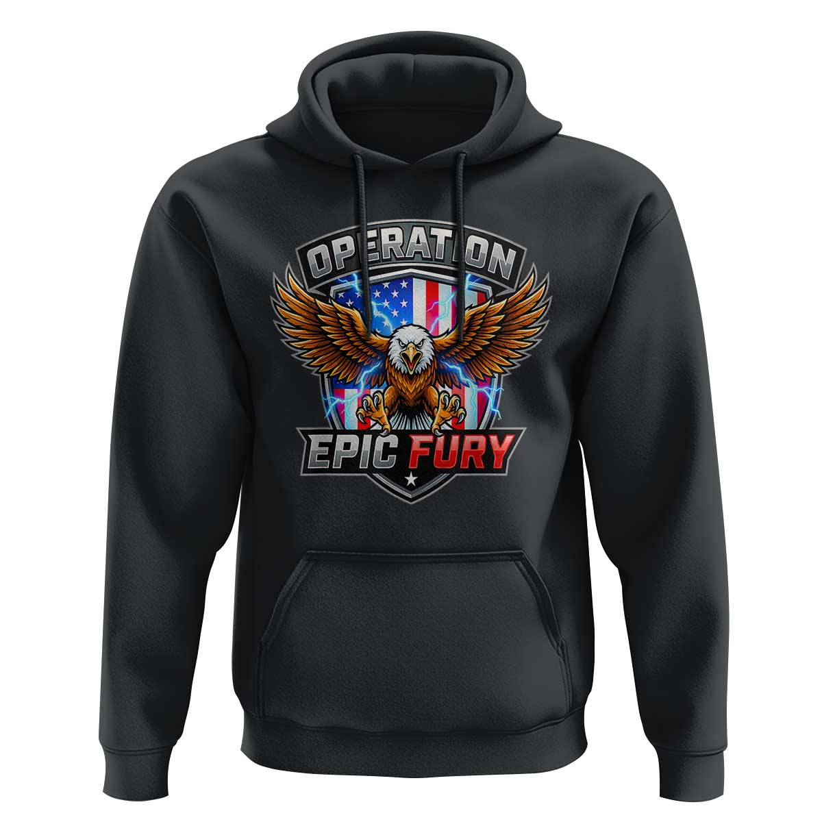 Operation Epic Fury Patriotic Bald Eagle Hoodie American Flag Shield Graphic Freedom Pride