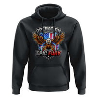 Operation Epic Fury Patriotic Bald Eagle Hoodie American Flag Shield Graphic Freedom Pride