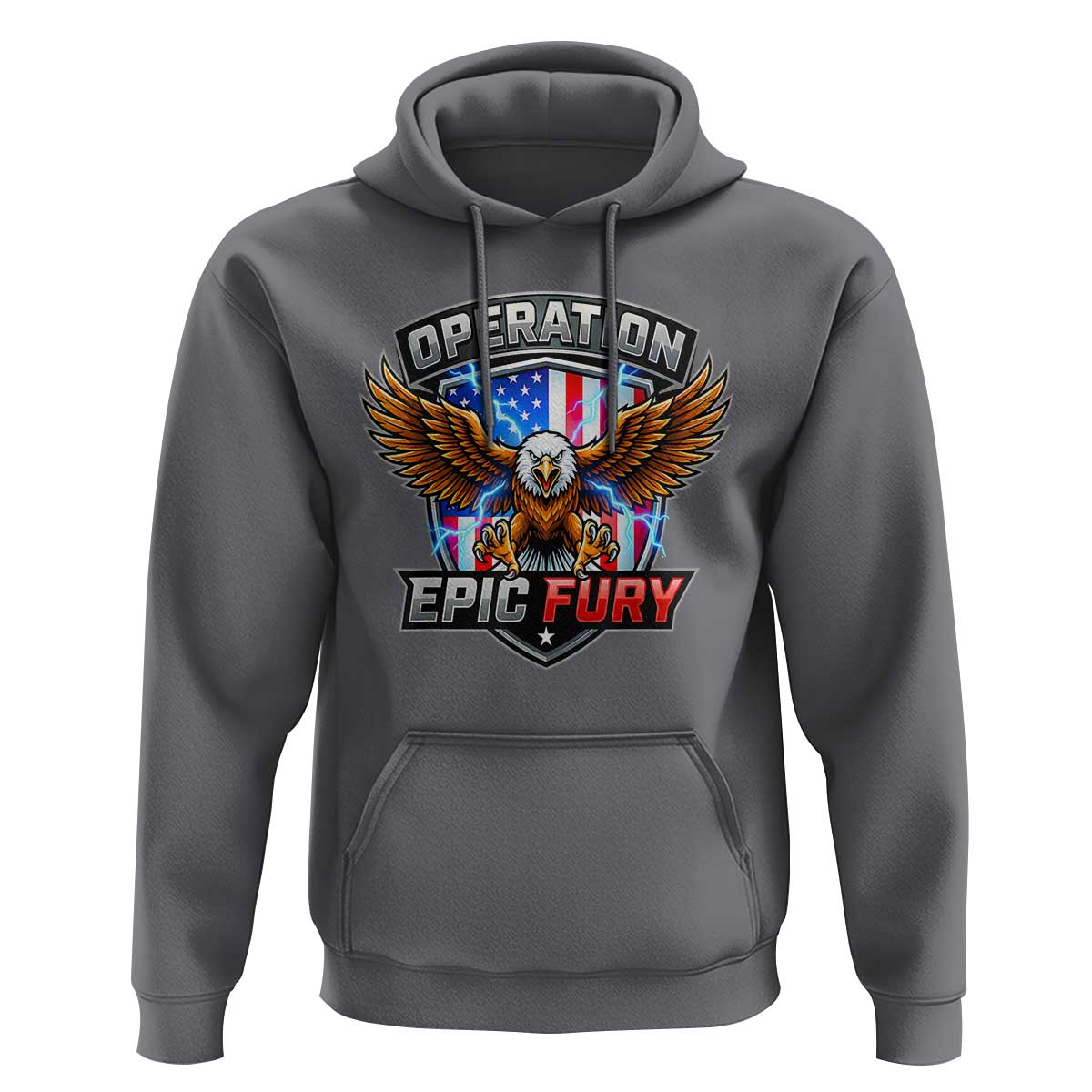 Operation Epic Fury Patriotic Bald Eagle Hoodie American Flag Shield Graphic Freedom Pride