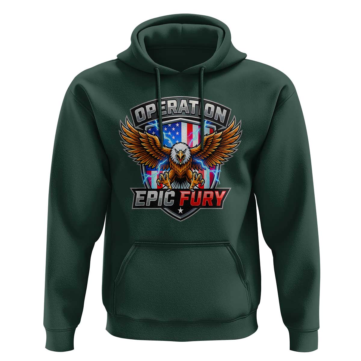 Operation Epic Fury Patriotic Bald Eagle Hoodie American Flag Shield Graphic Freedom Pride